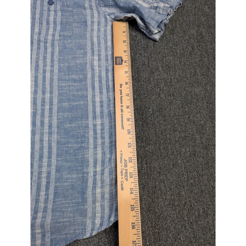 Weatherproof Vintage Mens Blue White Striped Washable Linen Shirt Medium SS‎